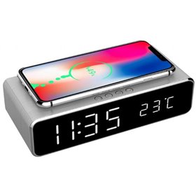 Gembird Digital alarm clock with Qi wireless charging function - Silver