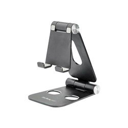 StarTech.com Phone and Tablet Stand - Foldable - Multi Angle - Aluminum - Black - Adjustable Smartphone / Tablet Stand - desktop