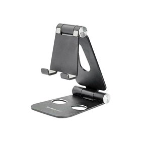 StarTech.com Phone and Tablet Stand - Foldable - Multi Angle - Aluminum - Black - Adjustable Smartphone / Tablet Stand - desktop