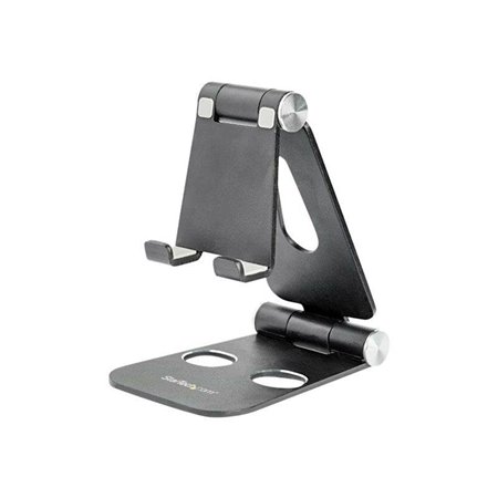 StarTech.com Phone and Tablet Stand - Foldable - Multi Angle - Aluminum - Black - Adjustable Smartphone / Tablet Stand - desktop