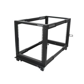 StarTech.com 12U Eistellbarer Depth Open Frame 4 Post Server Rack w/ Casters Levelers und Kabel Management Hooks