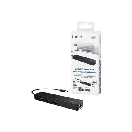 LogiLink USB 3.2 Gen 1x1 USB-C 3-port hub with gigabit adapter USB-Hubs - 3 - Schwarz