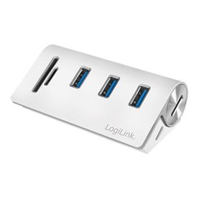 LogiLink USB 3.0 hub 3-port with card reader for SD/microSD aluminum casing USB-Hubs - USB 3.2 - 3 - Weiß