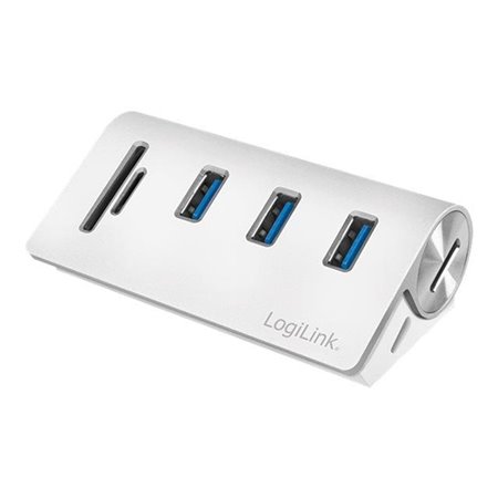 LogiLink USB 3.0 hub 3-port with card reader for SD/microSD aluminum casing USB-Hubs - USB 3.2 - 3 - Weiß