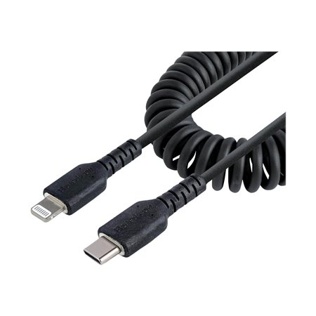 StarTech.com USB C to Lightning Cable 50cm/20in MFi Certified Coiled iPhone Charger Cable Black