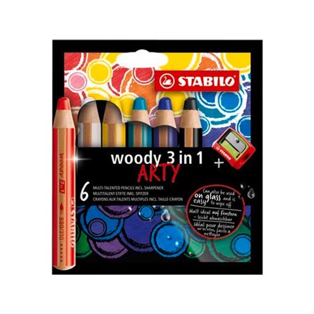 STABILO  woody Arty 3 in 1 cardboard wallet of 6 pens incl. a sharpener