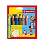 STABILO  woody Arty 3 in 1 cardboard wallet of 6 pens incl. a sharpener MULTI-TALENTED PENCIL WITH TWO-COLORED LEAD.