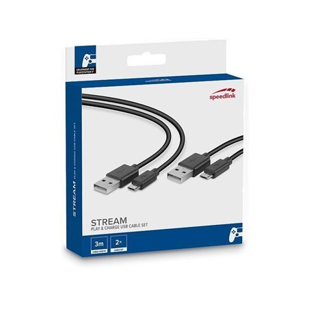 Speed-Link STREAM Play & Charge USB Cable Set 3m - Wired Charging cable for wireless game controller - Sony PlayStation 4