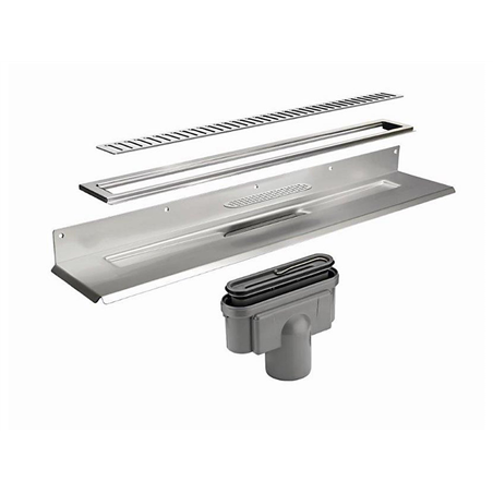 Unidrain Complete floor drain against rear wall 800 mm 10 mm frame Column grate 75 mm vertical outlet housing