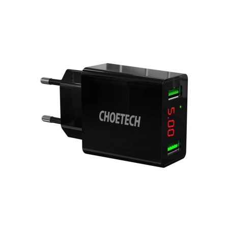 Choetech C0028 2-Port USB-A Network Charger with Display (Black)