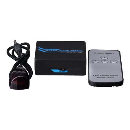 Deltaco APET0401T SPDIF/TOSLINK Digital Optical Audio 4x1 Switch with IR Remote Control