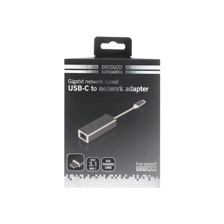 Deltaco PRIME USB-C Network Adapter Gigabit alu.