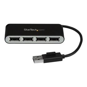 StarTech.com 4-Port Portable USB 2.0 Hub with Built-in Cable - hub - 4 ports USB-Hubs - 4 - silber
