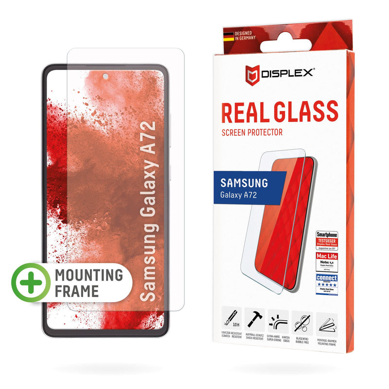 DISPLEX Panzerglas (10H, 2D) für Samsung Galaxy A72, Eco-Montagerahmen, kratzer-resistent