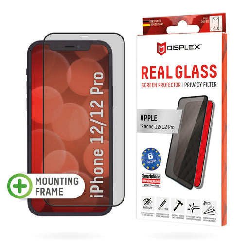 DISPLEX Privacy Panzerglas (10H) für Apple iPhone 12/12 Pro, Eco-Montagerahmen, Privacy Filter