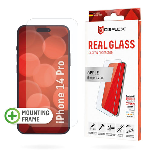 DISPLEX Panzerglas (10H, 2D) für Apple iPhone 14 Pro, Eco-Montagerahmen, kratzer-resistent