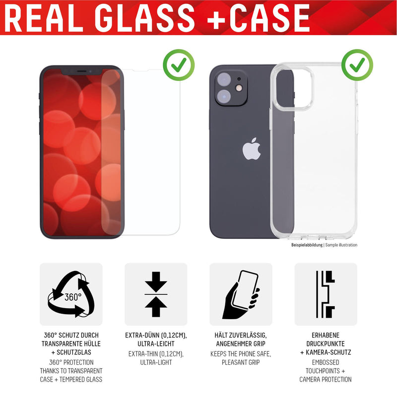DISPLEX Panzerglas + Schutzhülle für Apple iPhone 14 Pro, Eco-Montagerahmen, kratzer-resistent