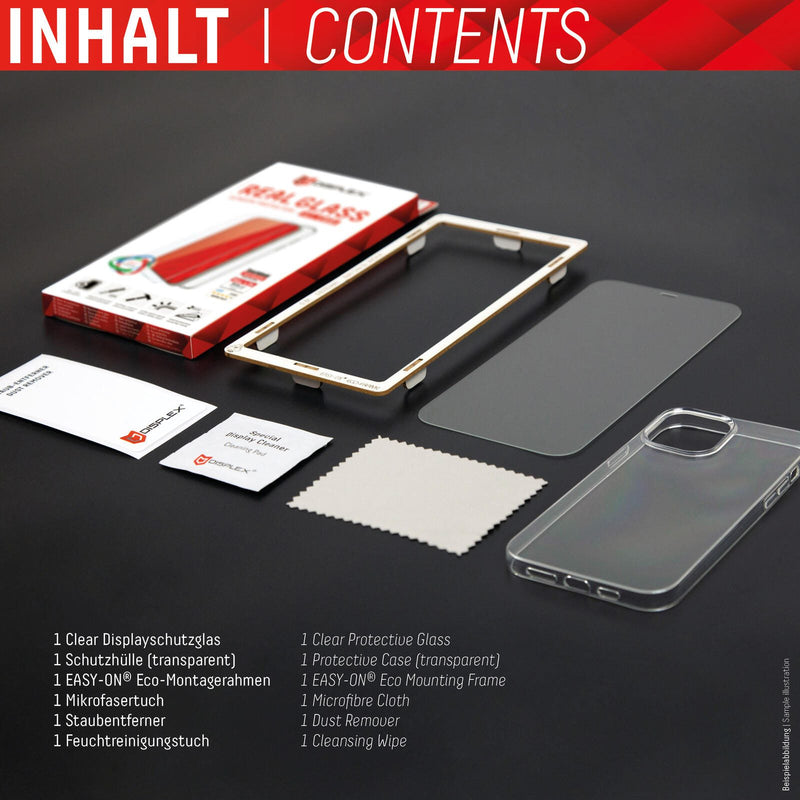 DISPLEX Panzerglas + Schutzhülle für Apple iPhone 14 Pro, Eco-Montagerahmen, kratzer-resistent
