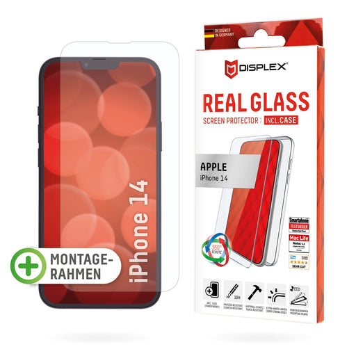 DISPLEX Panzerglas + Schutzhülle für Apple iPhone 14, Eco-Montagerahmen, kratzer-resistent