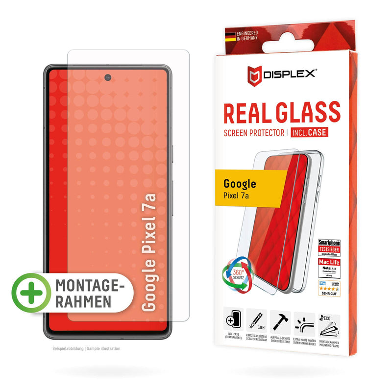 DISPLEX Panzerglas + Schutzhülle für Google Pixel 7a, Eco-Montagerahmen, kratzer-resistent