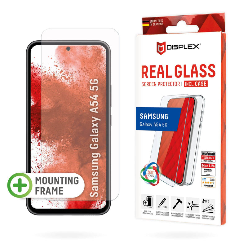 DISPLEX Panzerglas + Schutzhülle für Samsung Galaxy A54 5G, Eco-Montagerahmen, kratzer-resistent