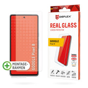 DISPLEX Panzerglas (10H, 2D) für Google Pixel 8, Eco-Montagerahmen, kratzer-resistent