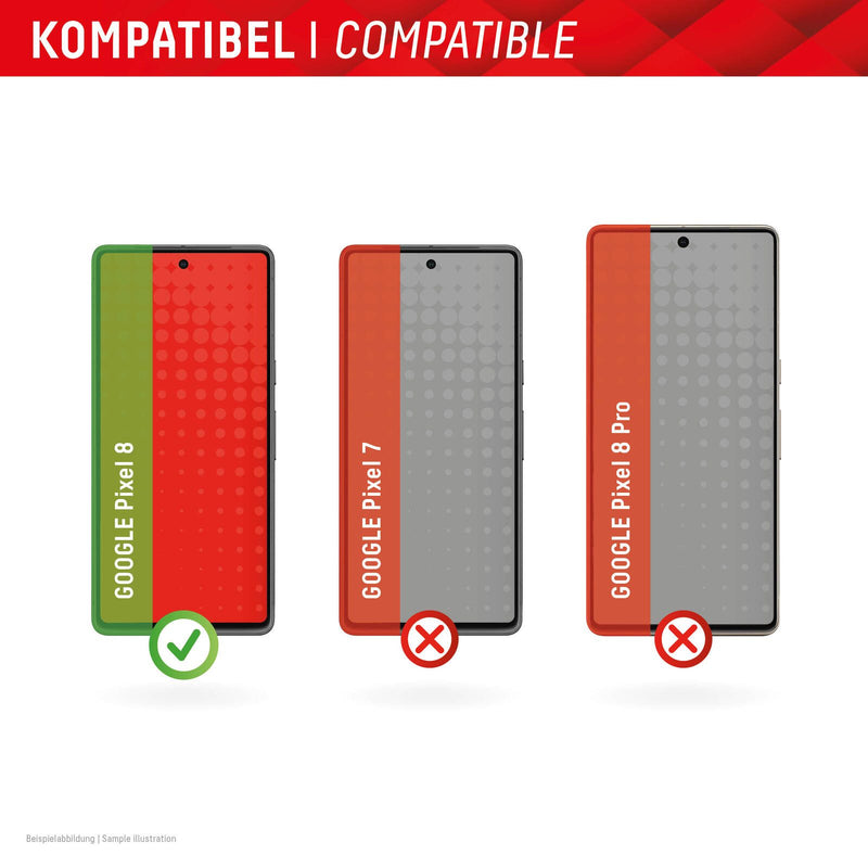 DISPLEX Panzerglas (10H, 2D) für Google Pixel 8, Eco-Montagerahmen, kratzer-resistent