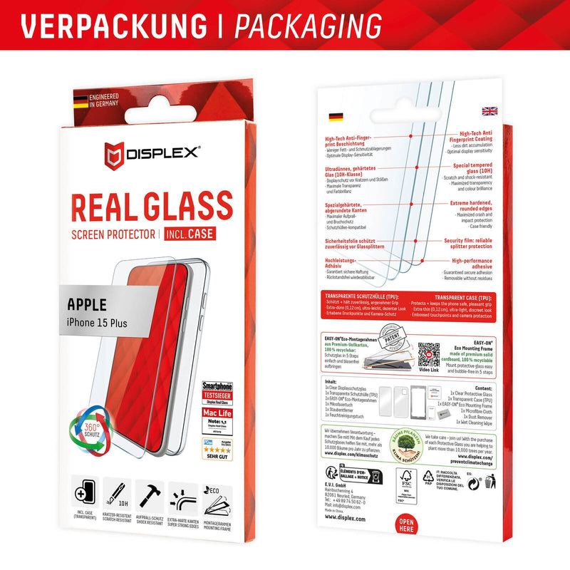 DISPLEX Panzerglas + Schutzhülle für Apple iPhone 15 Plus