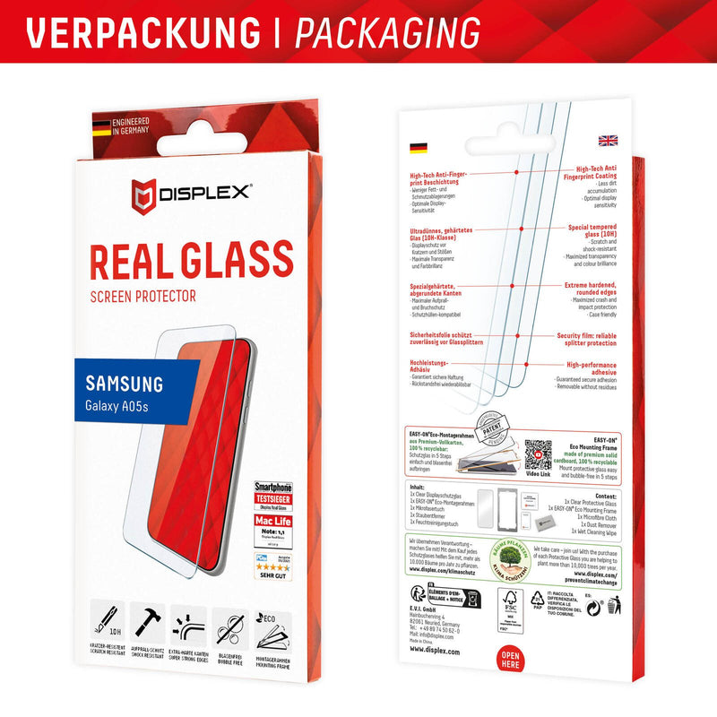 DISPLEX Panzerglas (10H, 2D) für Samsung Galaxy A05s, Eco-Montagerahmen, kratzer-resistent