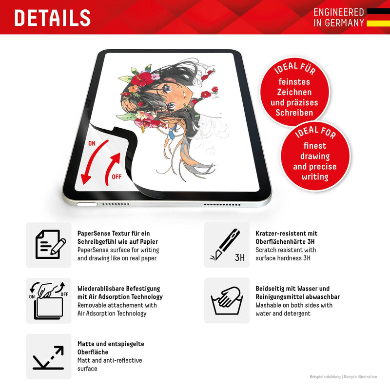 DISPLEX TABLET PAPERSENSE für iPad (7./8./9. Gen.)/Air (3. Gen.), wiederablösbare Schreibfolie und Zeichenfolie mit Pape
