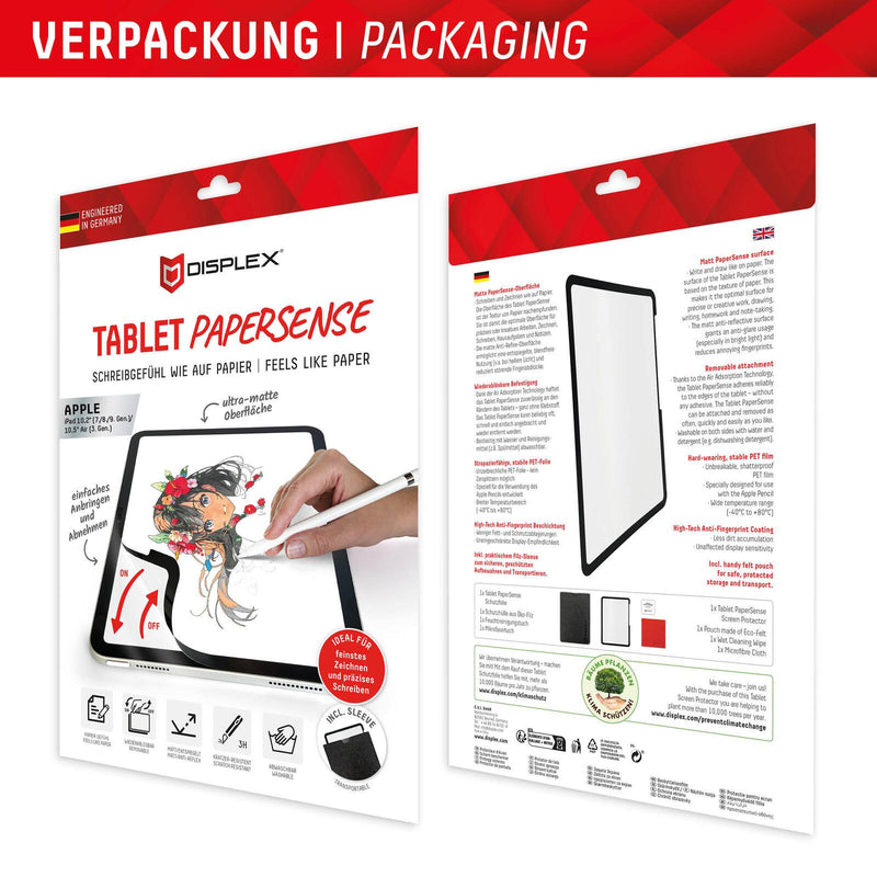 DISPLEX TABLET PAPERSENSE für iPad (7./8./9. Gen.)/Air (3. Gen.), wiederablösbare Schreibfolie und Zeichenfolie mit Pape