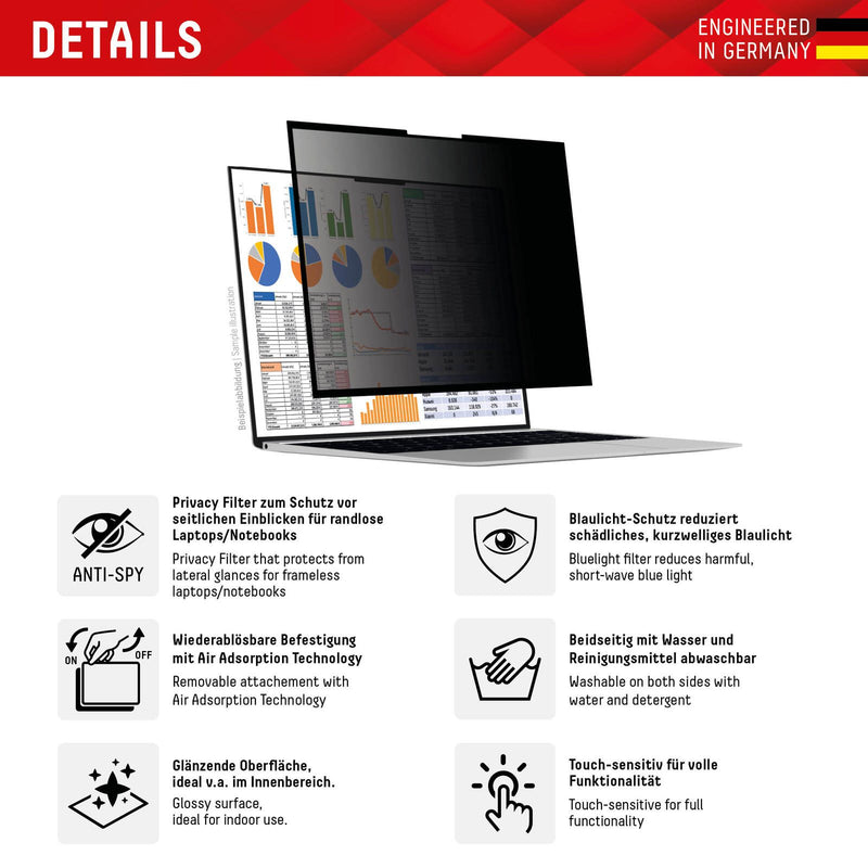 DISPLEX PRIVACY SAFE Wiederablösbarer 2-Wege Blickschutzfilter für Laptop/ Notebook (randlos/frameless) 13,3'' (16:10)