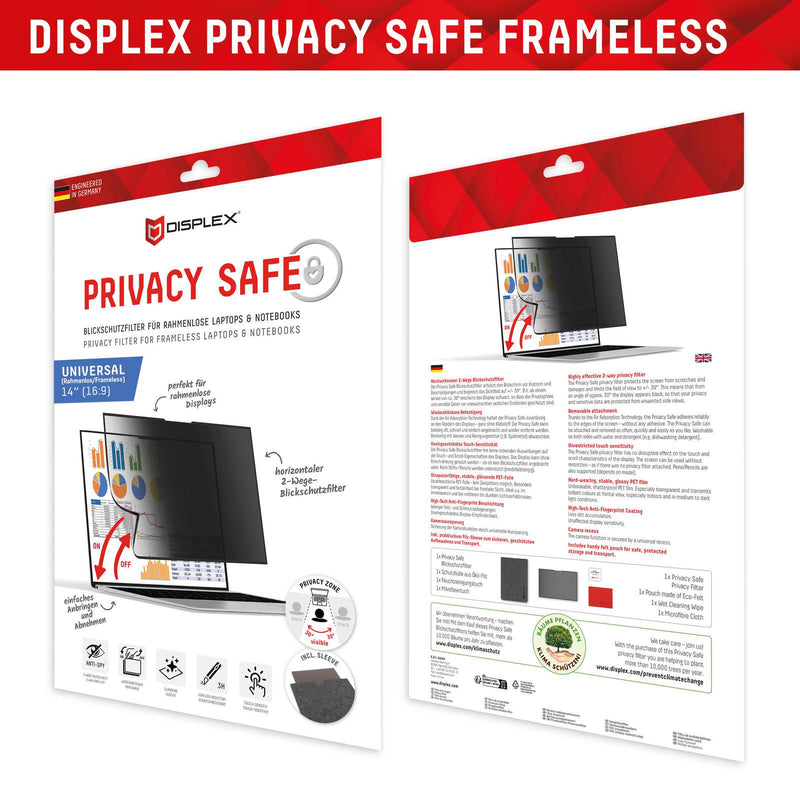 DISPLEX PRIVACY SAFE Wiederablösbarer 2-Wege Blickschutzfilter für Laptop/ Notebook (randlos/frameless) 14'' (16:9)
