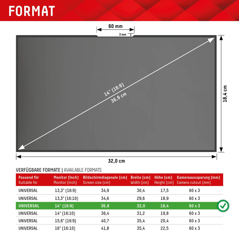 DISPLEX PRIVACY SAFE Wiederablösbarer 2-Wege Blickschutzfilter für Laptop/ Notebook (randlos/frameless) 14'' (16:9)