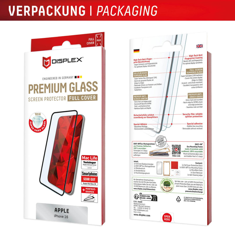 DISPLEX Premium Panzerglas (Full Cover, 10H) für Apple iPhone 16