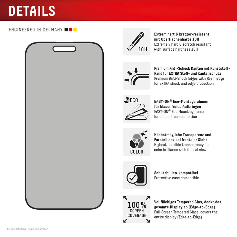 DISPLEX Privacy Full Cover Panzerglas (10H) für Apple iPhone 16