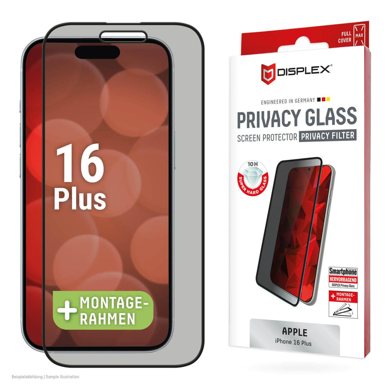 DISPLEX Privacy Full Cover Panzerglas (10H) für Apple iPhone 16 Plus