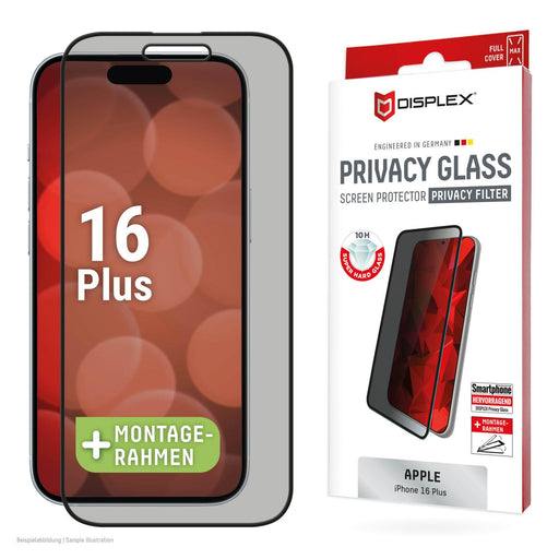 DISPLEX Privacy Full Cover Panzerglas (10H) für Apple iPhone 16 Plus
