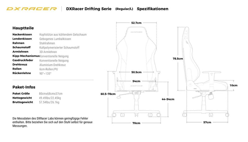 DXRacer Drifting Serie GC/LDC23LTA/NW Gaming-Stuhl - Regular / L - EPU Leder - schwarz/weiß