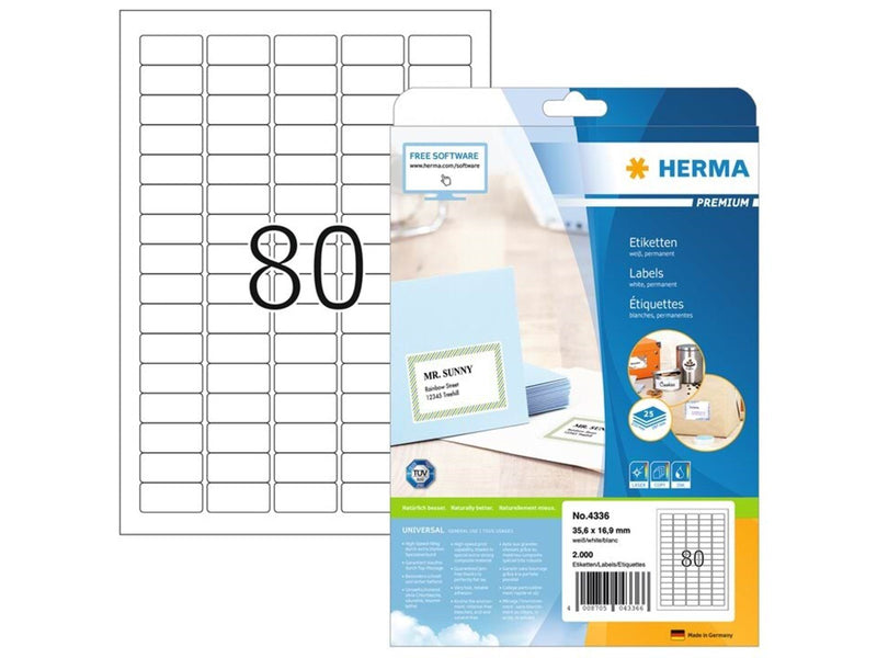 HERMA PREMIUM Etiketten A4, 35,6 x 16,9 mm, weiß, permanent haftend
