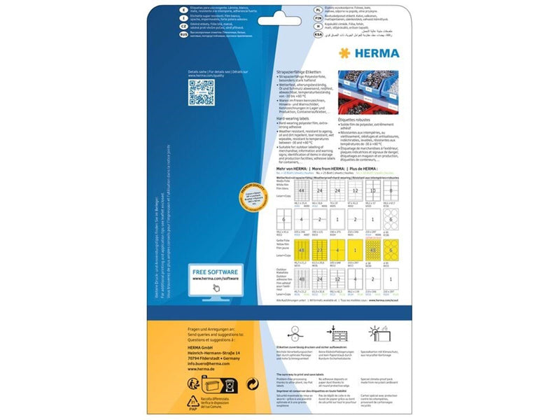HERMA Wetterfeste Folienetiketten A4, 48,3 x 25,4 mm, weiß, extrem stark haftend