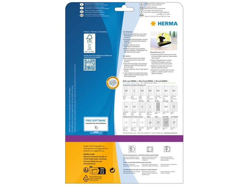 HERMA CD-Etiketten A4, Ø 116 mm (Innenloch klein), weiß, blickdicht, permanent haftend