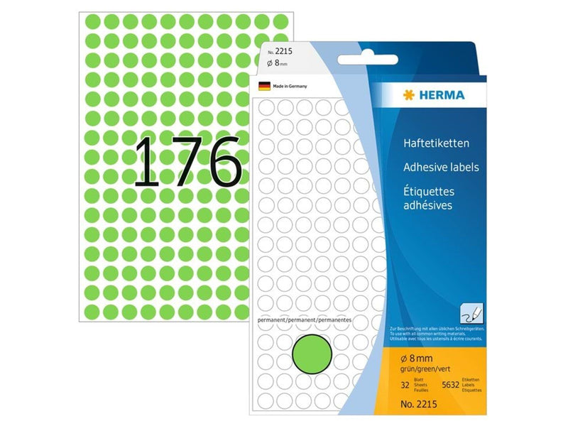 HERMA Vielzwecketiketten/Farbpunkte Ø 8 mm, rund, grün, permanent haftend, zur Handbeschriftung