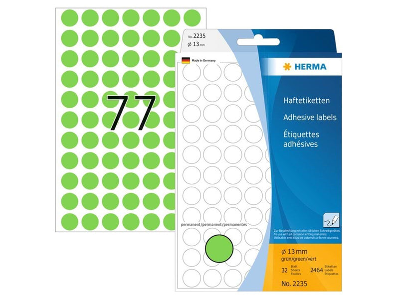 HERMA Vielzwecketiketten/Farbpunkte Ø 13 mm, rund, grün, permanent haftend, zur Handbeschriftung