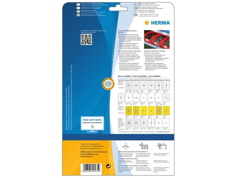 HERMA Wetterfeste Folien-Etiketten A4, 99,1 x 67,7 mm, weiß, wiederablösbar