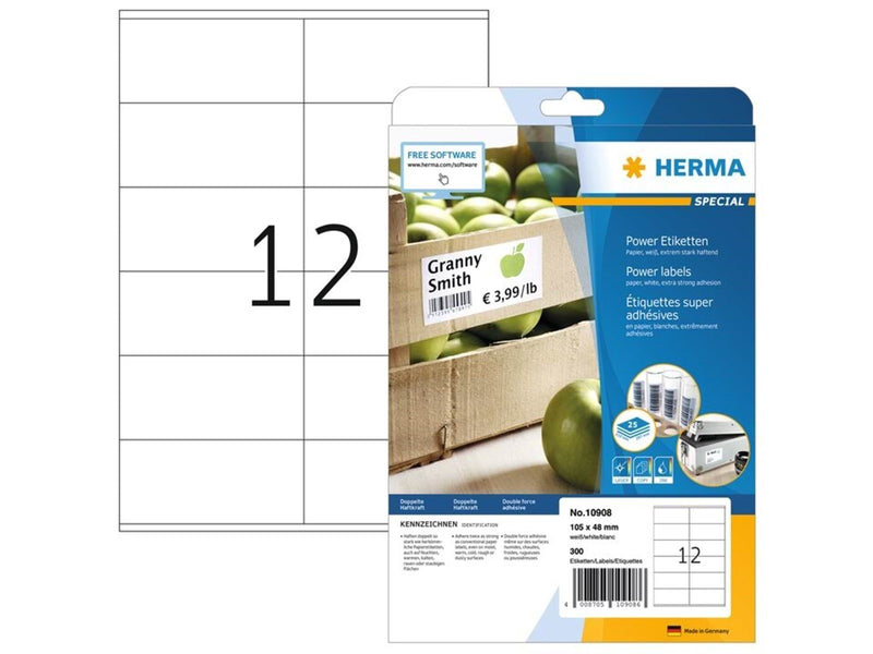 HERMA Power-Etiketten A4, 105 x 48 mm, weiß, extrem stark haftend, aus Papier
