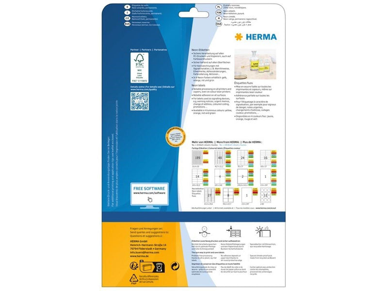 HERMA Neonetiketten A4, 99,1 x 67,7 mm, leuchtgrün, permanent haftend