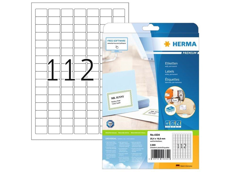 HERMA PREMIUM Etiketten A4, 25,4 x 16,9 mm, weiß, permanent haftend