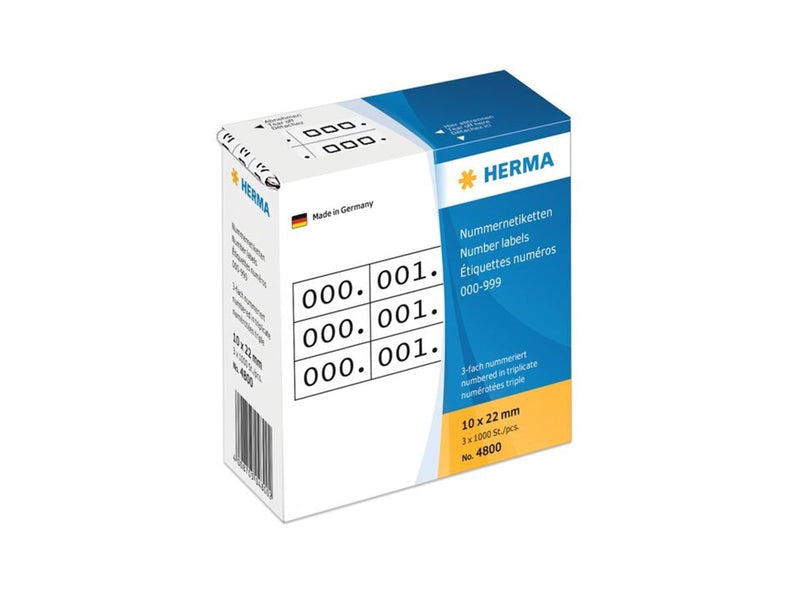 HERMA Nummernetiketten 0-999, dreifach, weiß/schwarz, selbstklebend 10 x 22 mm