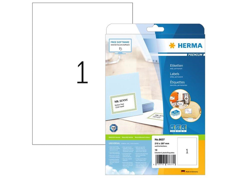 HERMA PREMIUM Etiketten A4, 210 x 297 mm, weiß, permanent haftend